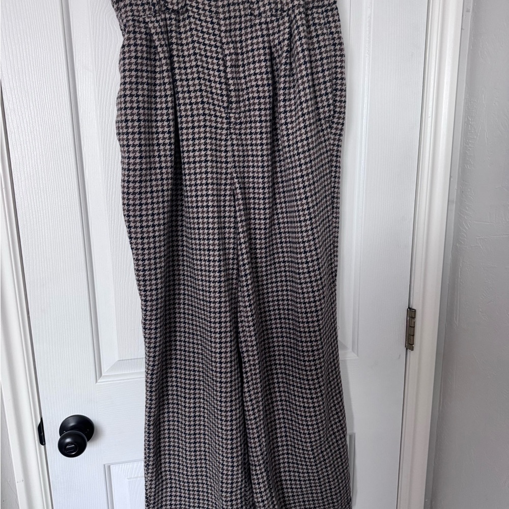 Free People Houndstooth Wide-Leg Trousers with Paper-bag Waist